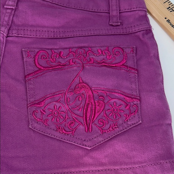 Baby Phat Purple Denim Shorts Size 10 Embroidered Pockets Y2K - Picture 9 of 10
